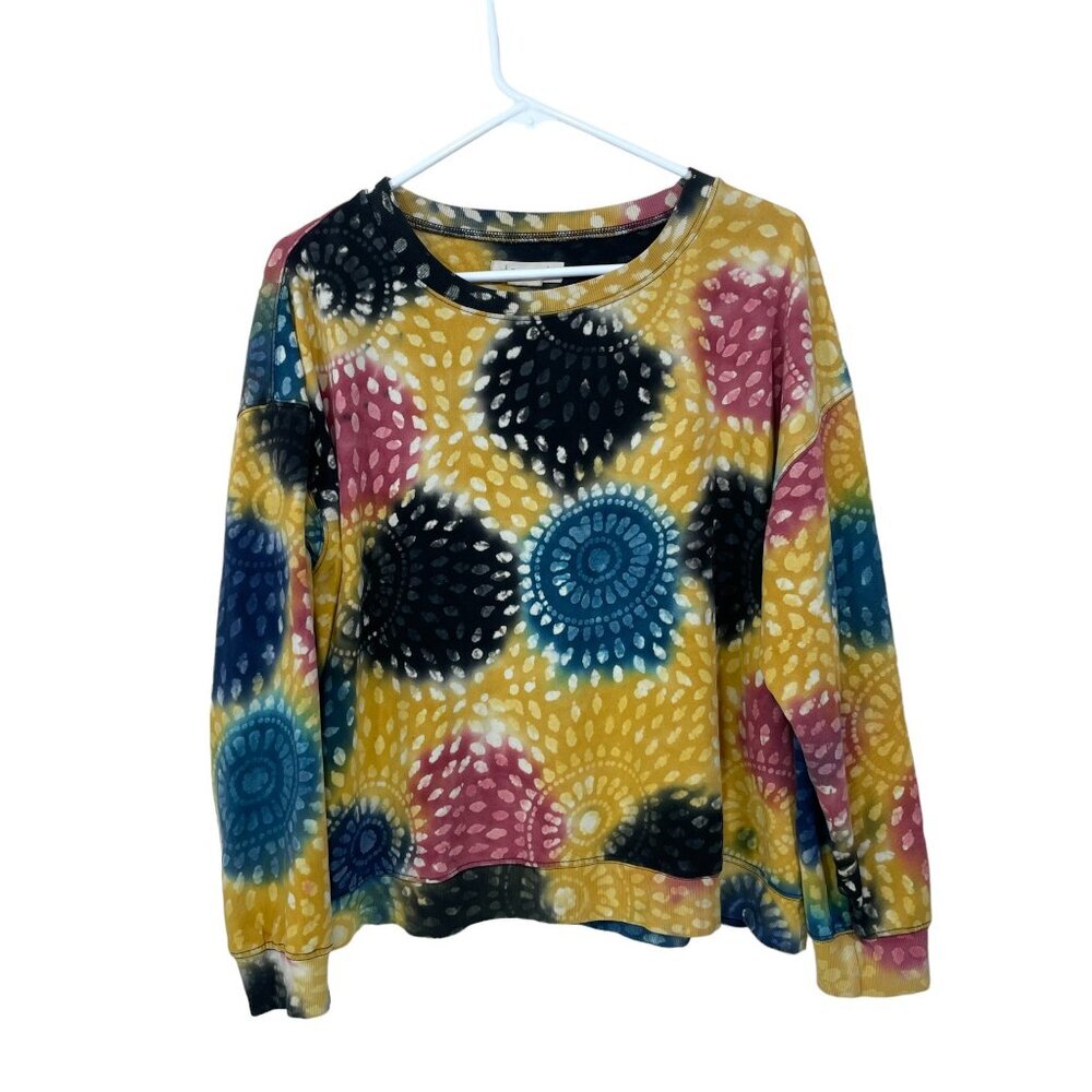 STARING AT STARS Size M Yellow Bright Colorful Long Sleeve Tie Dye Pattern Top